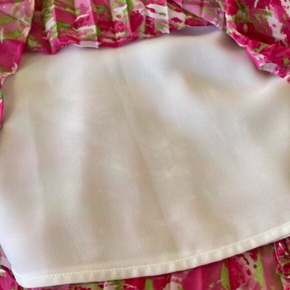 RUBY RD. Pleated Elastic Waist Pink Green Swirl Print Maxi Skirt 10 - Picture 11 of 15